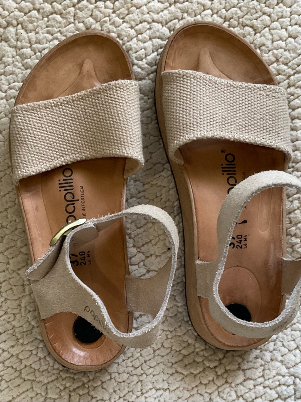 Papillio by Birkenstock Natural Beige Woven Ankle-Strap Slide Sandals sz 37